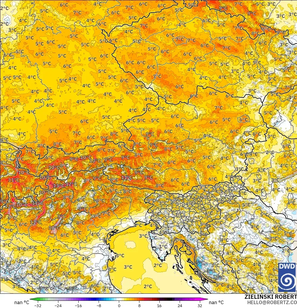 ICON Jerman 2 km model - Austria, Anomali Suhu 2 m