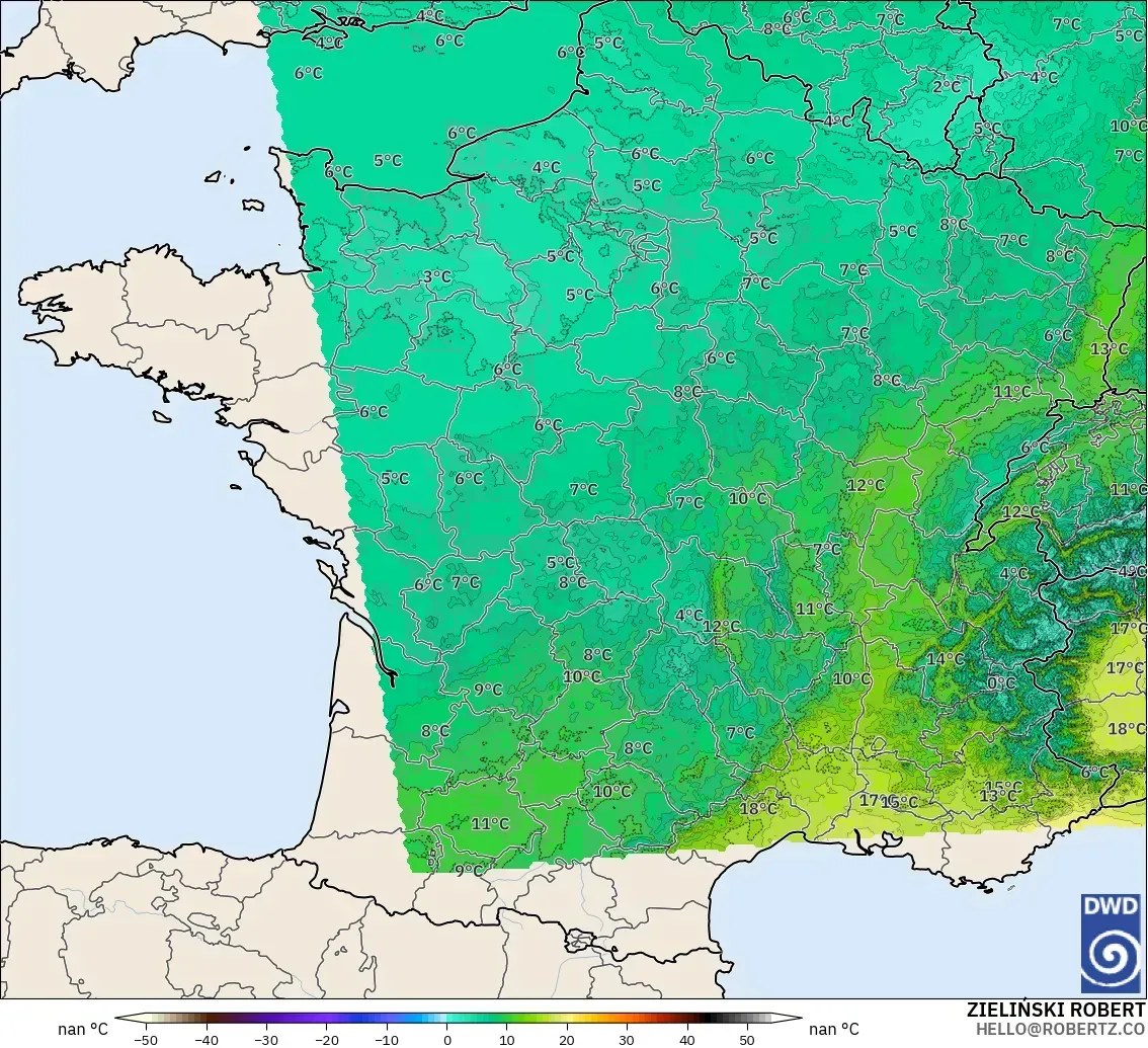 ICON Jerman 2 km model - Perancis, Suhu 850 hPa