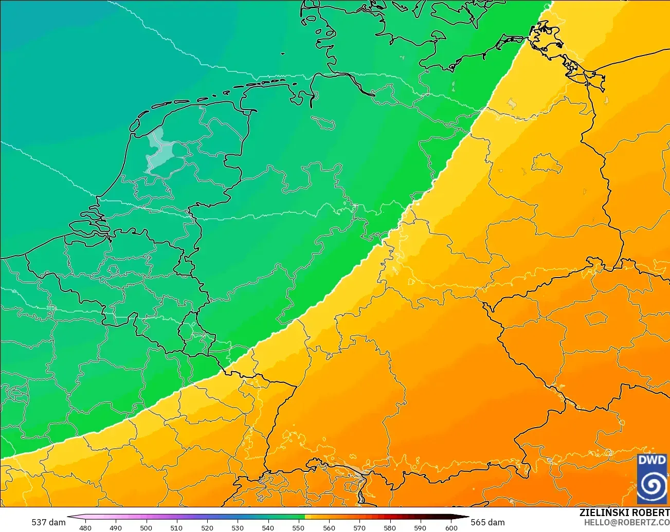 ICON Jerman 2 km model - Jerman, Ketinggian geopotensial pada 500 hPa
