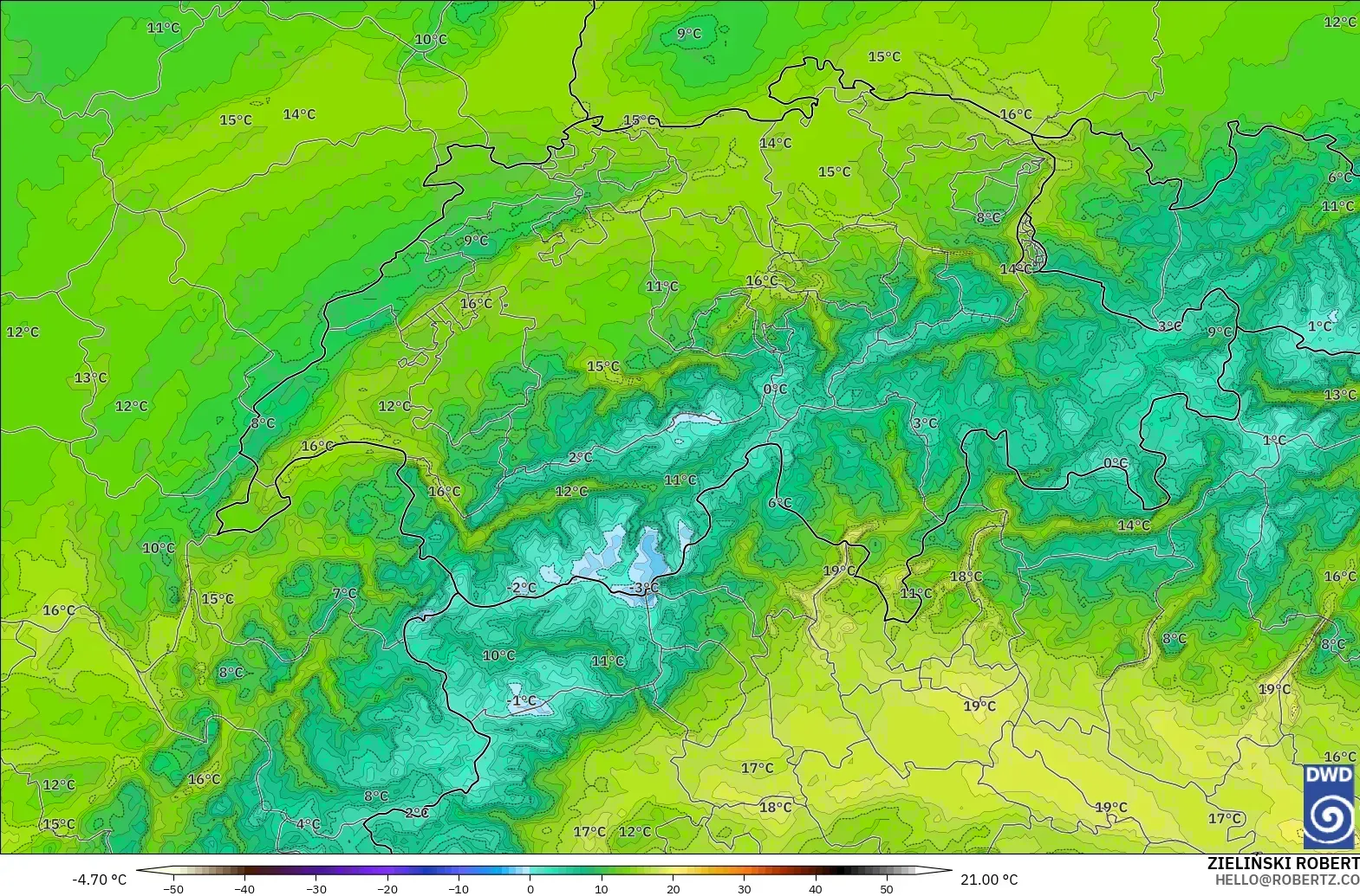 ICON Jerman 2 km model - Switzerland, Takat Embun 2 m