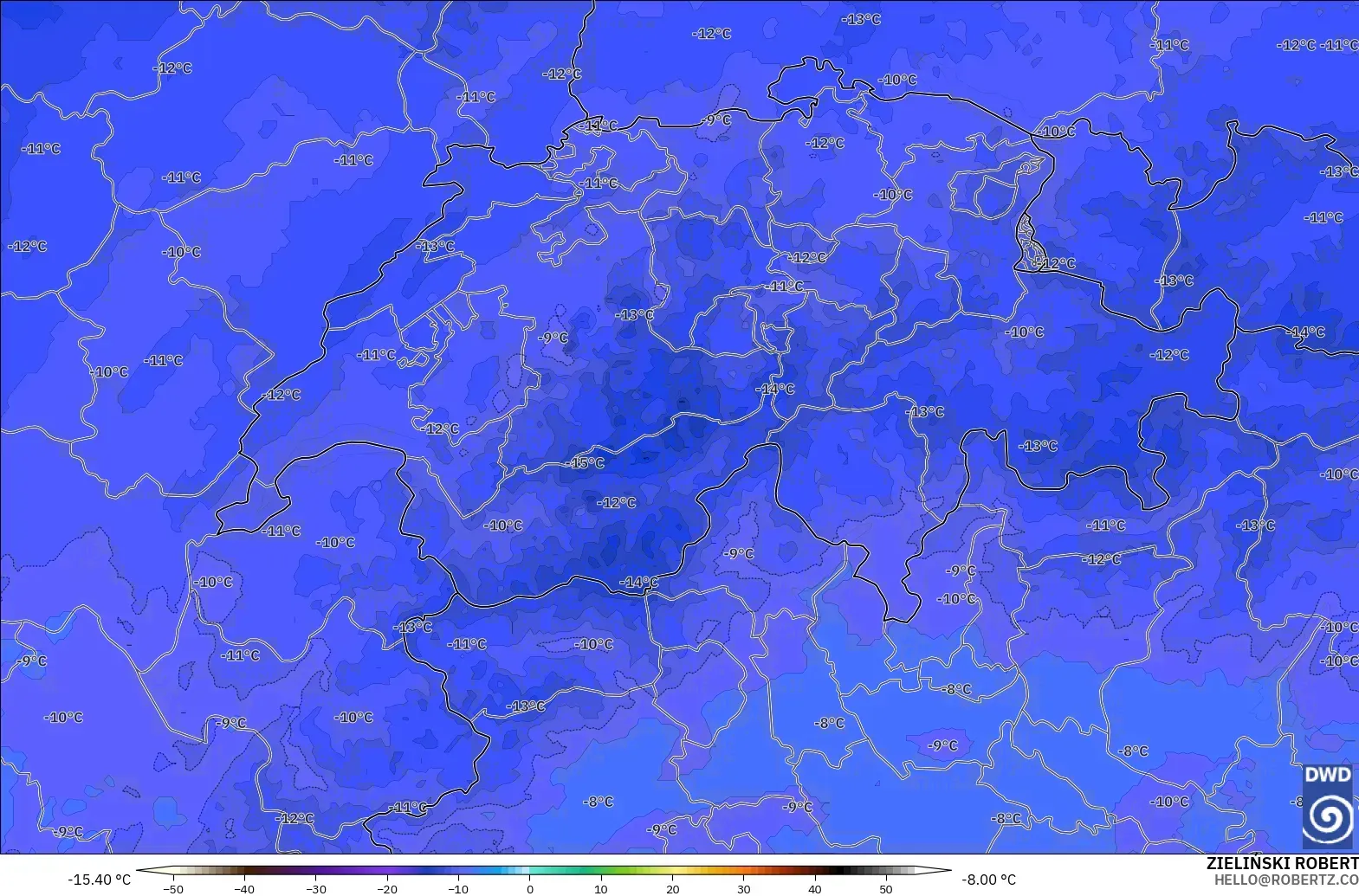 ICON Jerman 2 km model - Switzerland, Suhu 500 hPa