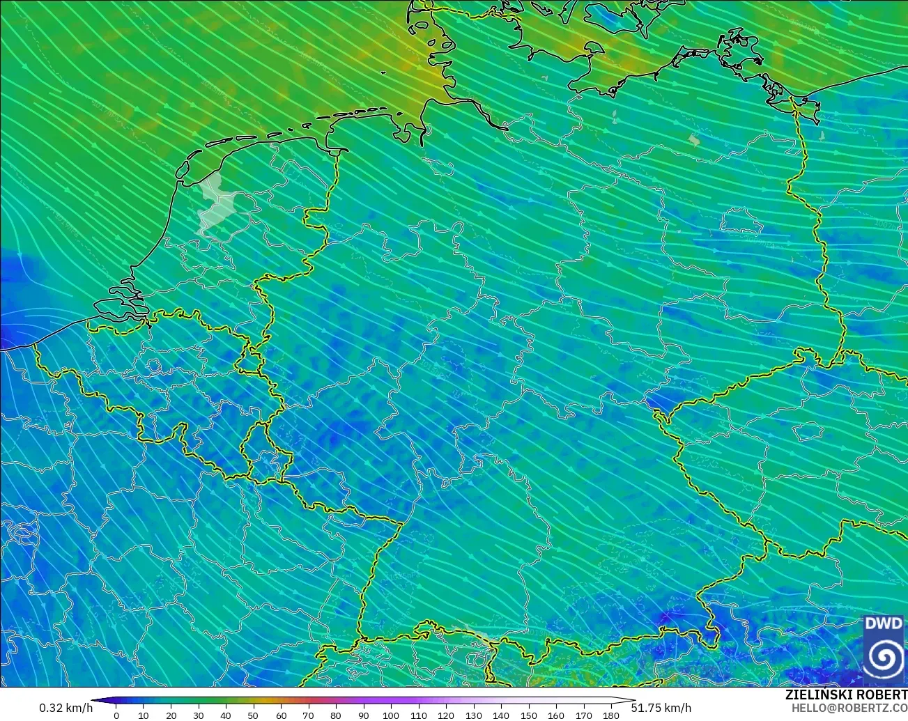 ICON Germany 2 km model - Germany, Wind at 10m