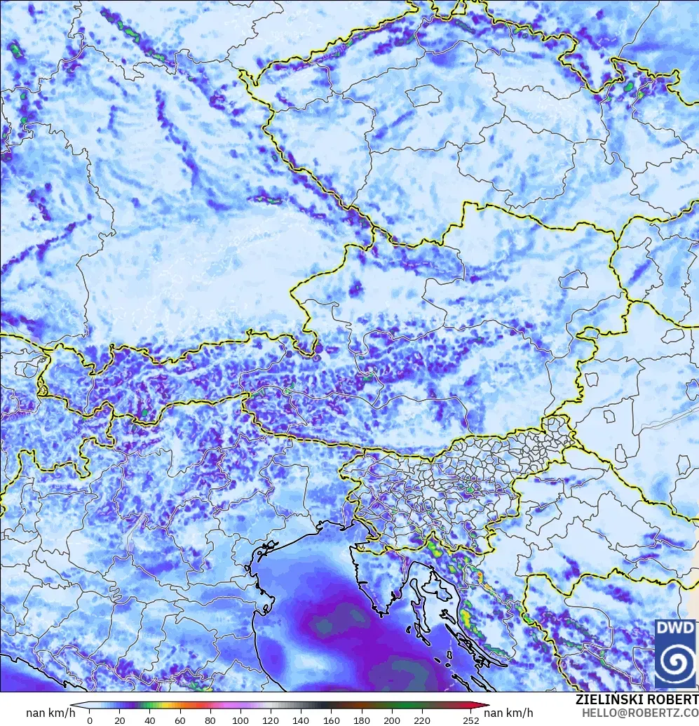 ICON Germany 2 km model - Austria, Wind Gusts Peak