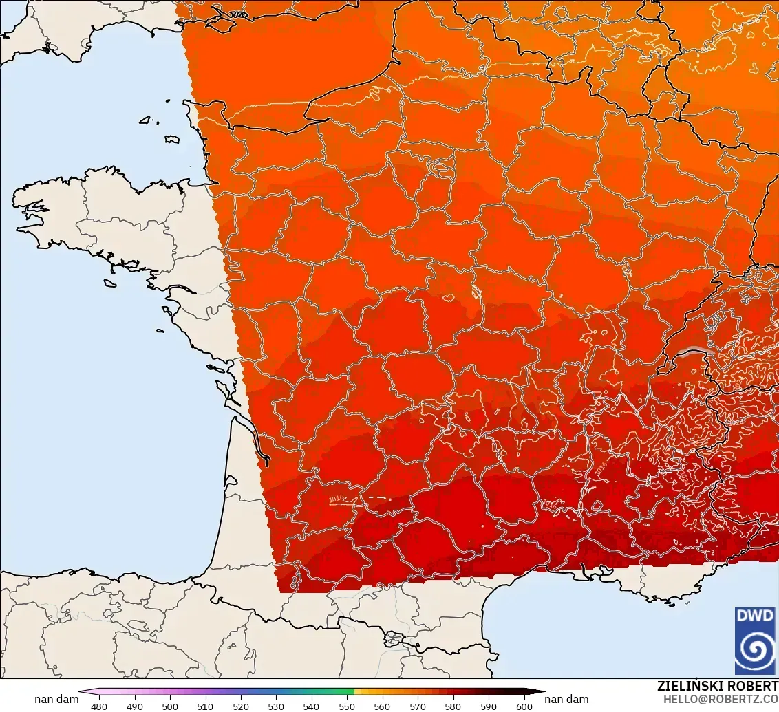 ICON Germany 2 km model - France, Geopotential height at 500hPa