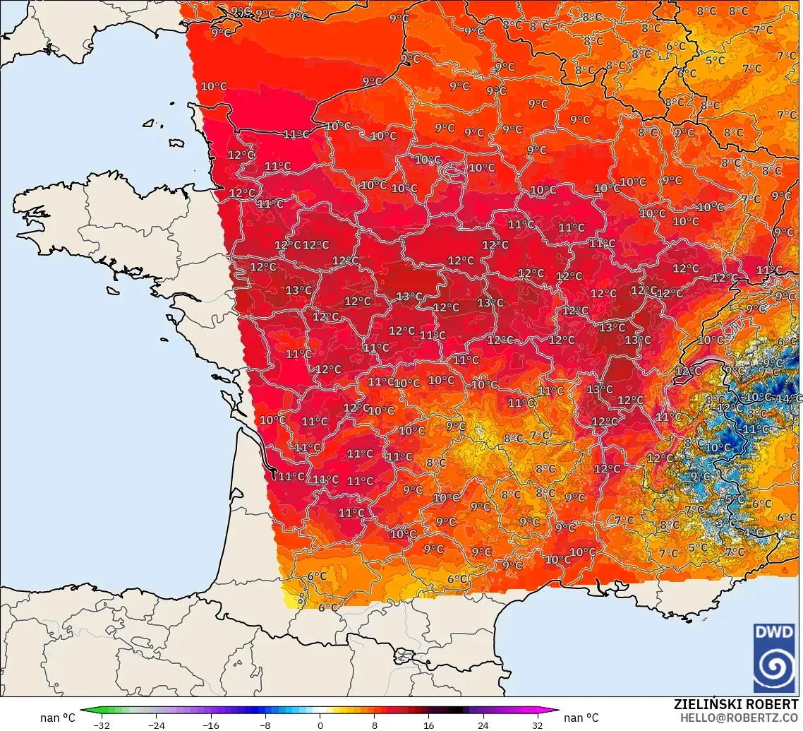 ICON Germany 2 km model - France, Temperature at 850hPa Anomaly