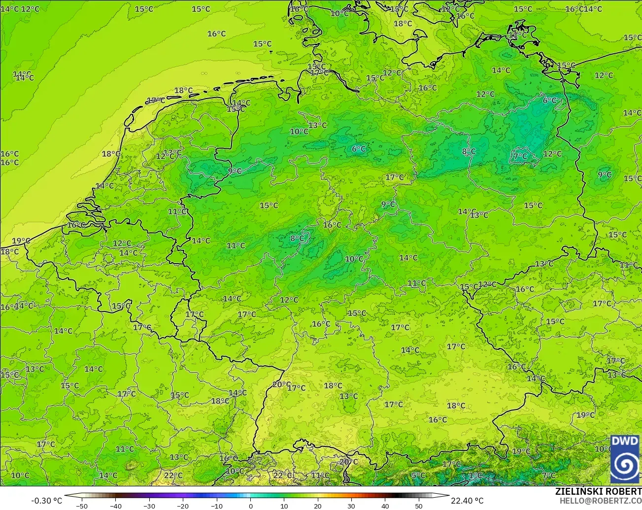 ICON Germany 2 km model - Germany, Dewpoint at 2m