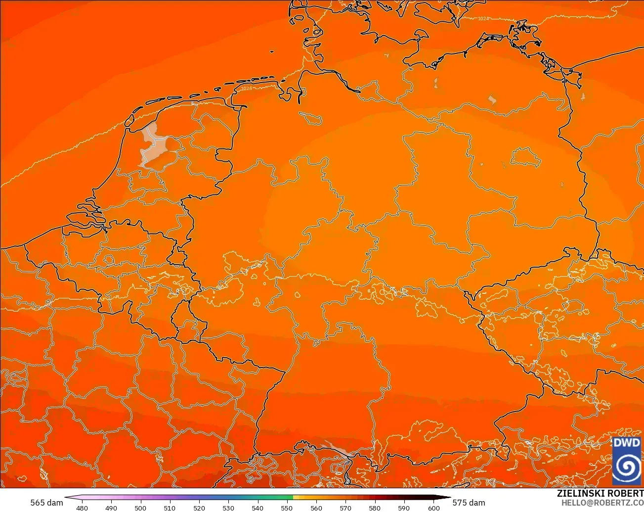 ICON Germany 2 km model - Germany, Geopotential height at 500hPa