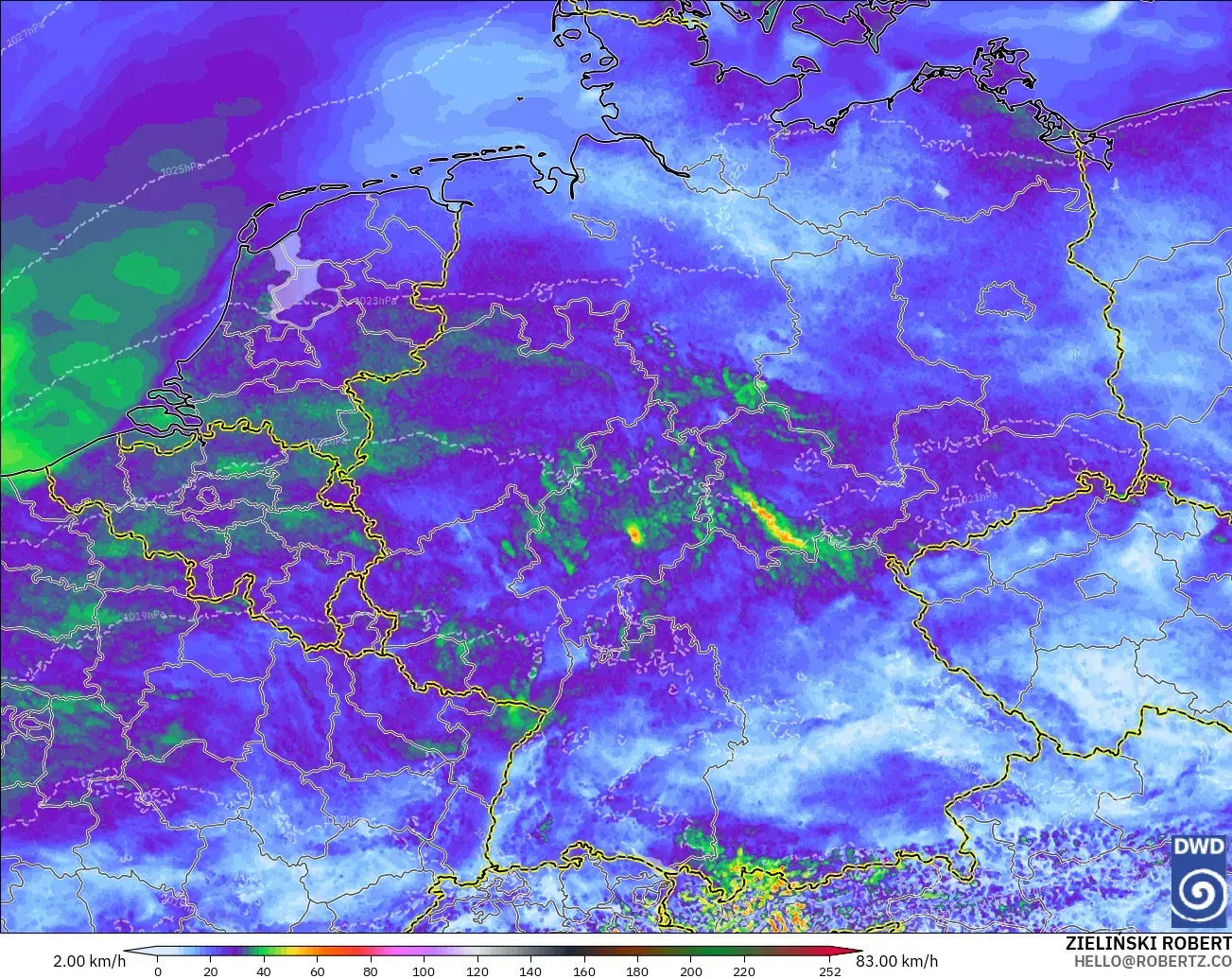 ICON Germany 2 km model - Germany, Wind Gusts