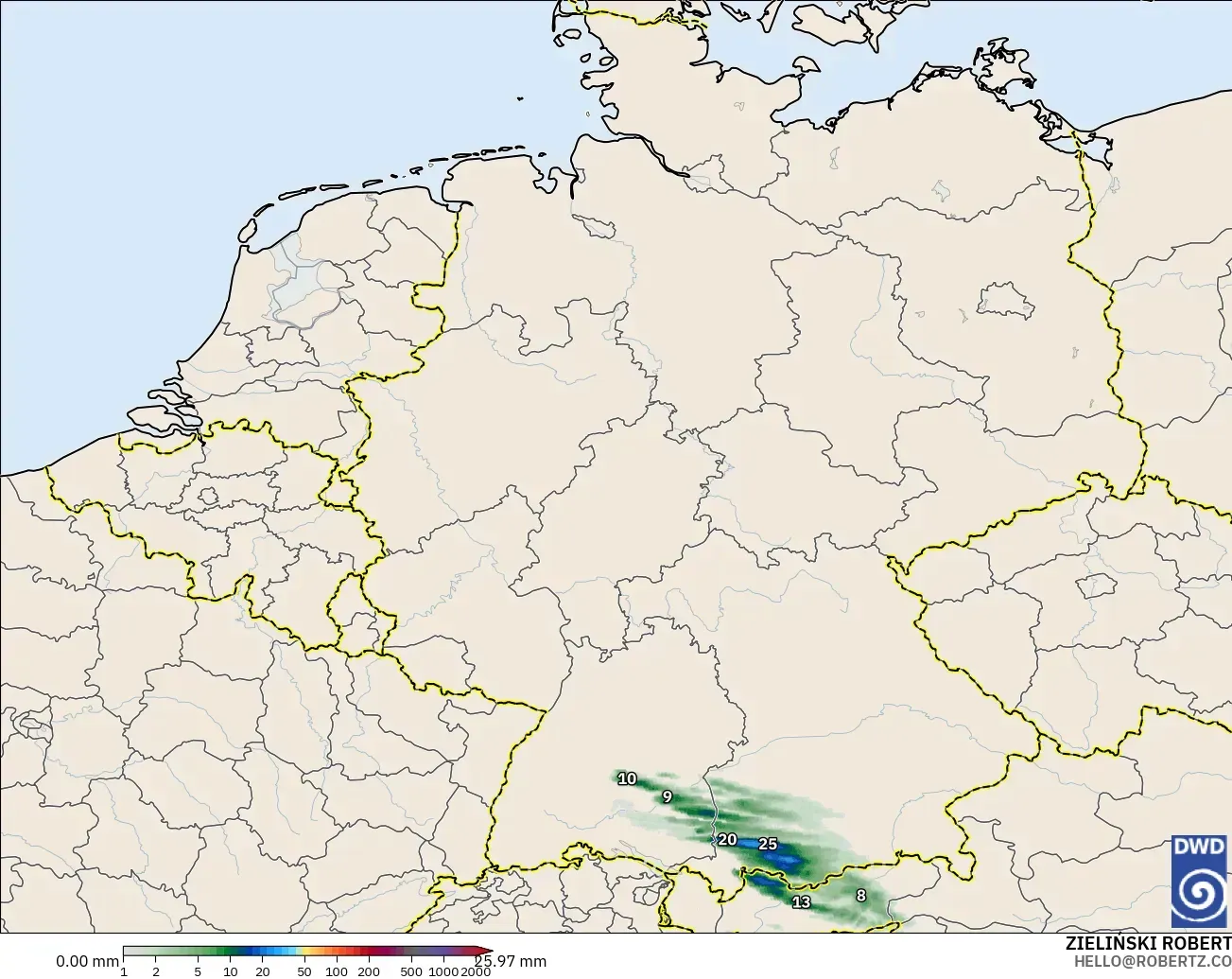 ICON Germany 2 km model - Germany, Precipitation Accumulation