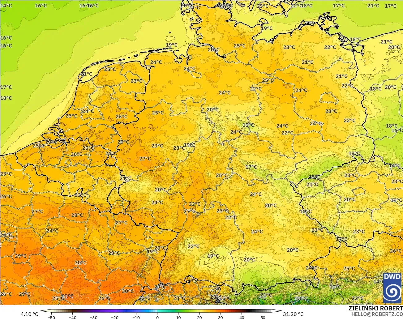 ICON Germany 2 km model - Germany, Temperature at 2m