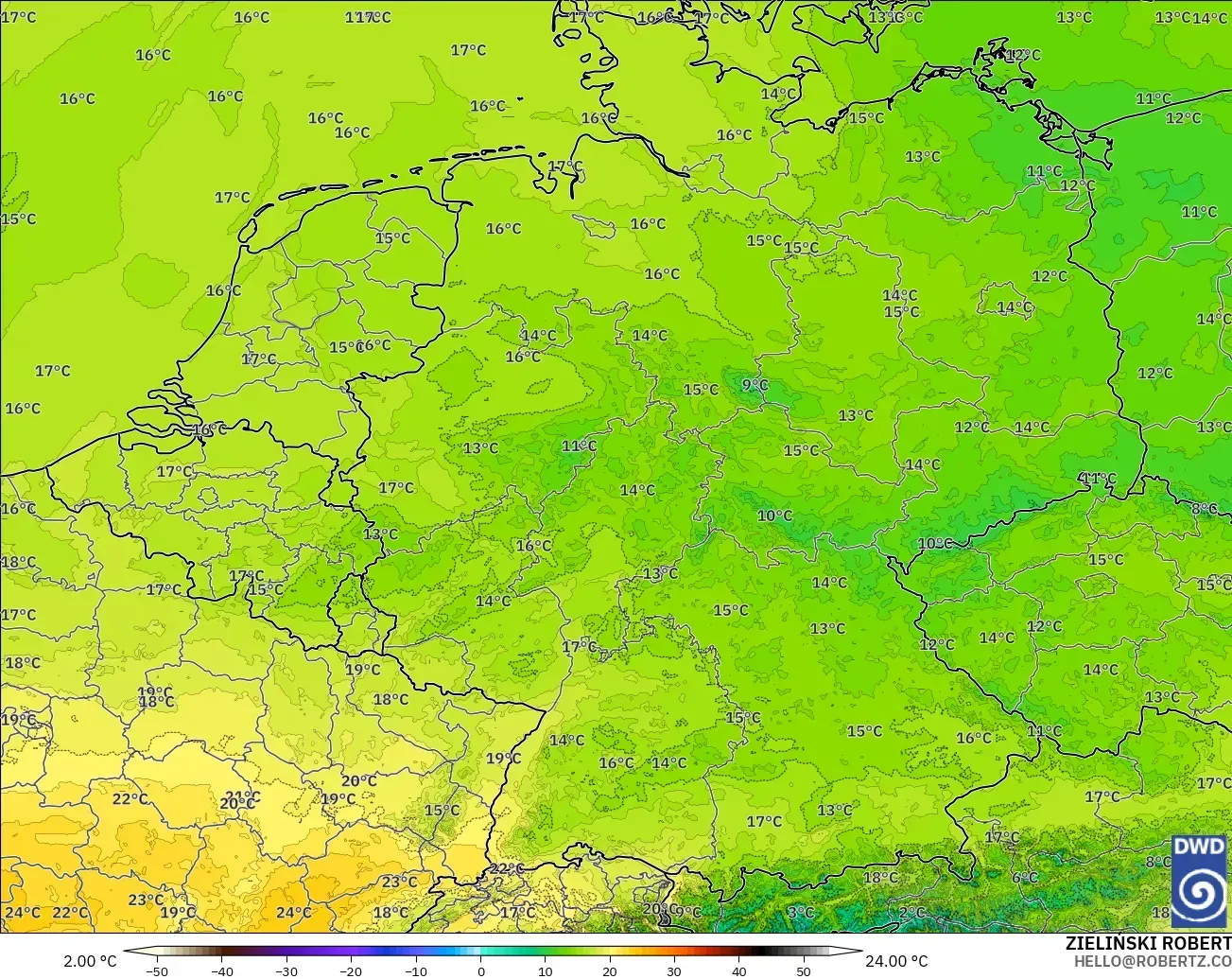 ICON Germany 2 km model - Germany, Temperature at 850hPa
