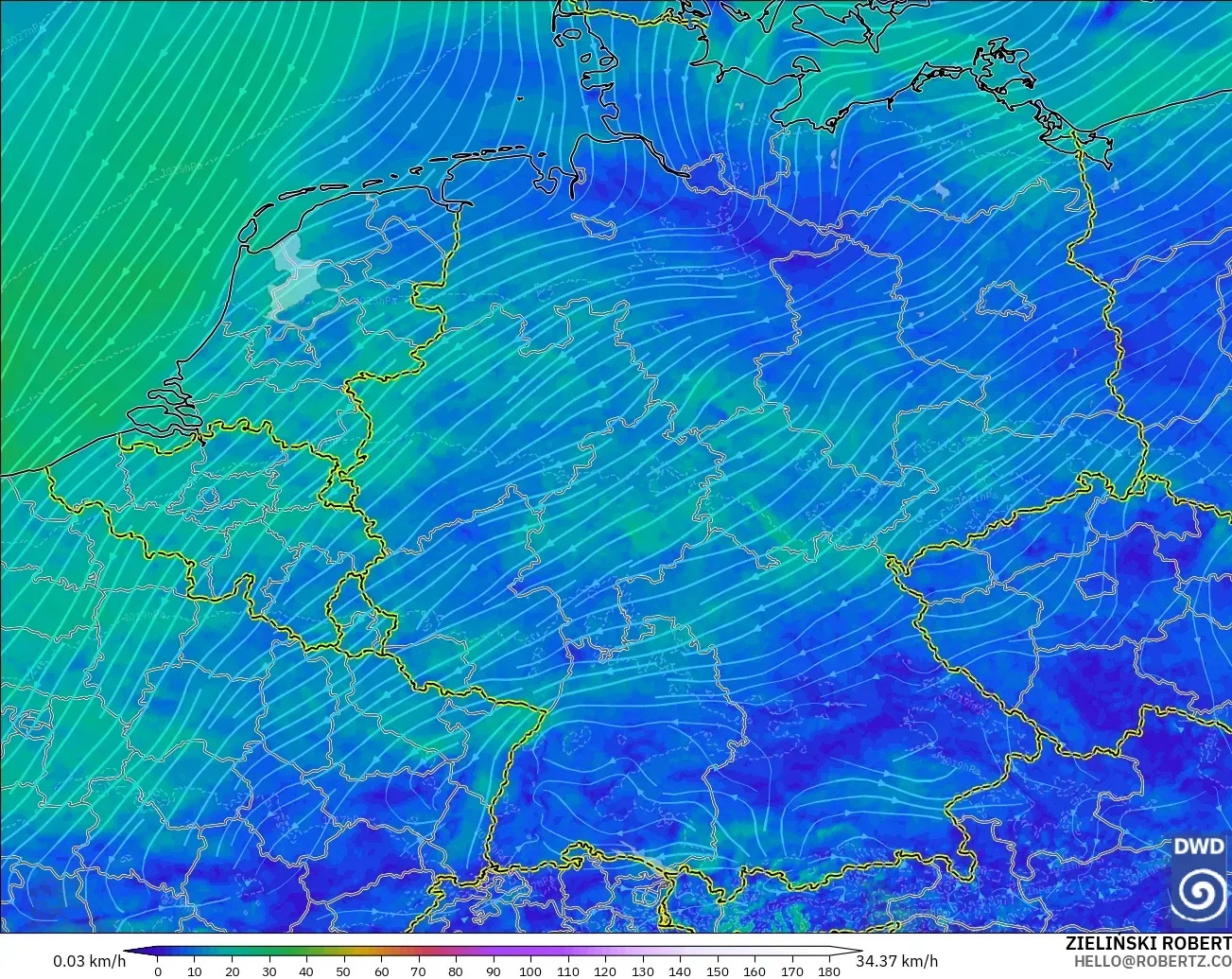 ICON Germany 2 km model - Germany, Wind at 10m