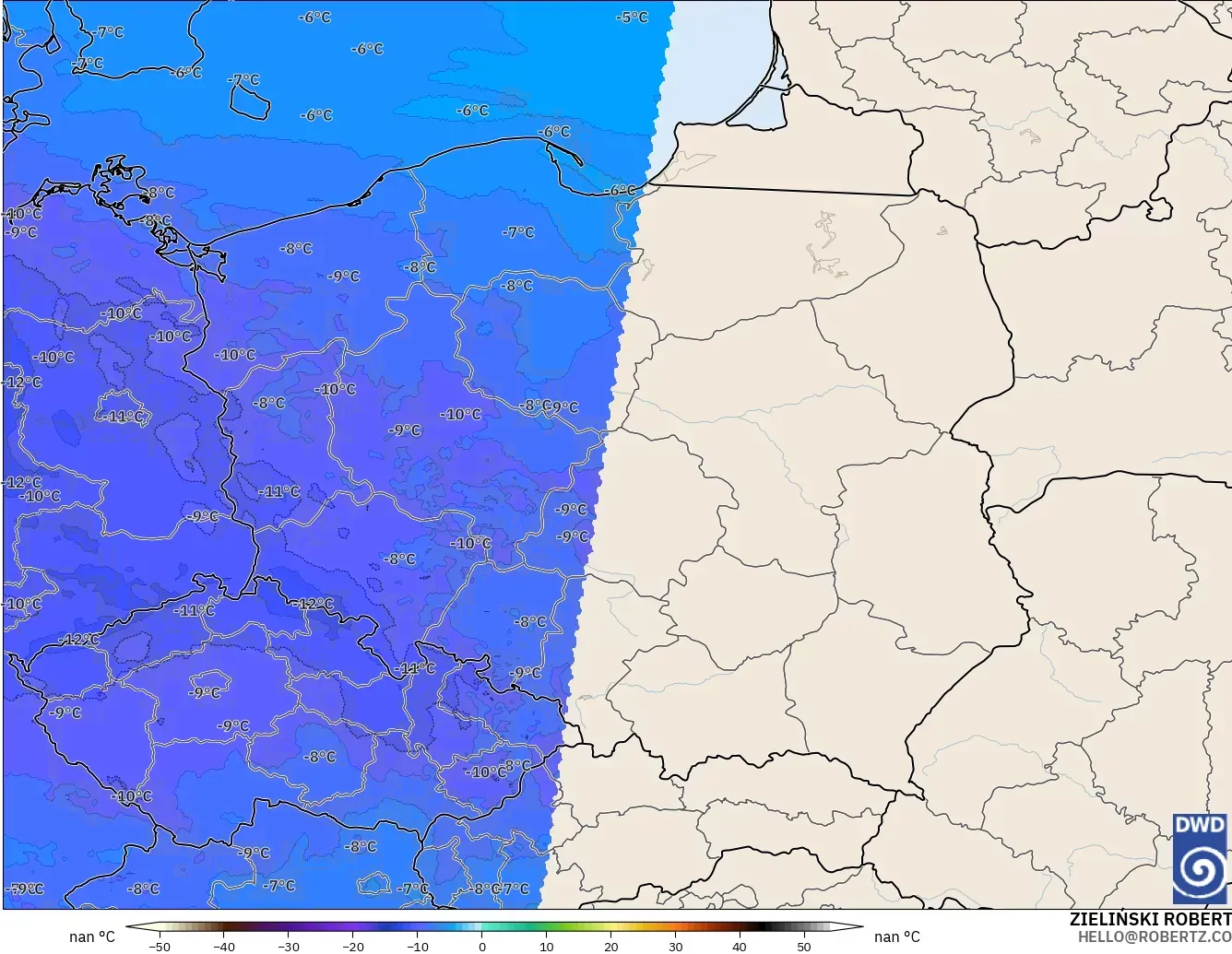 ICON Germany 2 km model - Poland, Temperature at 500hPa