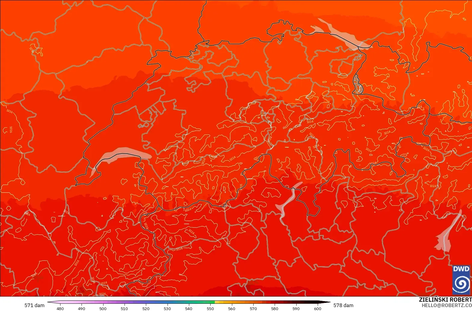ICON Germany 2 km model - Switzerland, Geopotential height at 500hPa