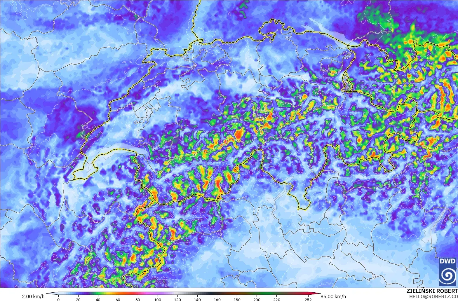 ICON Germany 2 km model - Switzerland, Wind Gusts