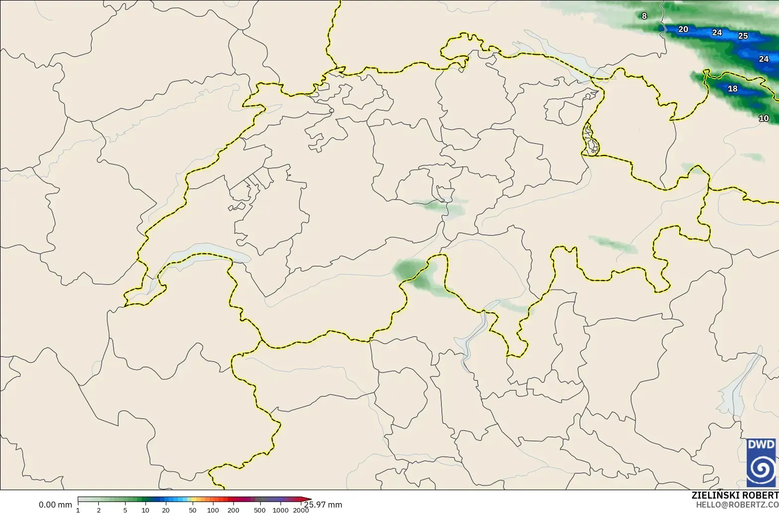 ICON Germany 2 km model - Switzerland, Precipitation Accumulation
