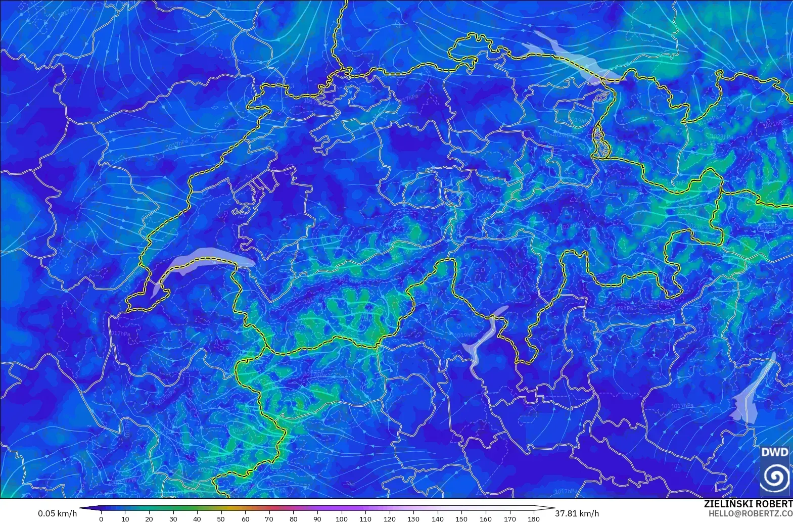 ICON Germany 2 km model - Switzerland, Wind at 10m