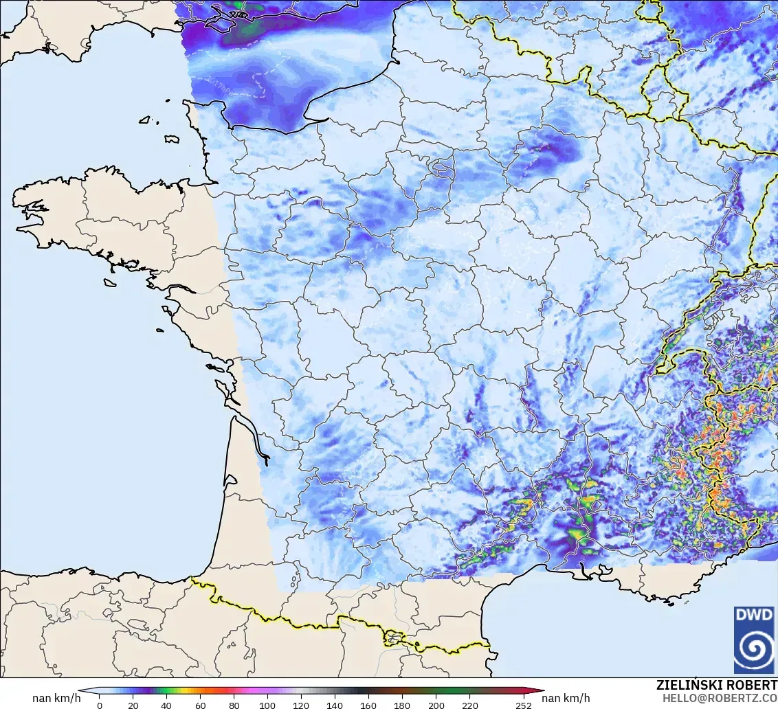 ICON Germany 2 km model - France, Wind Gusts Peak