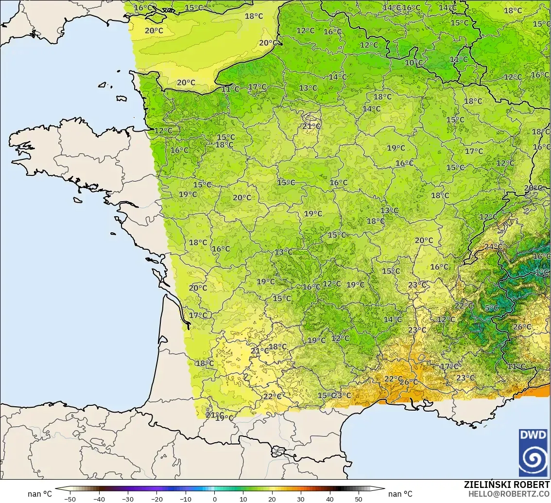 ICON Germany 2 km model - France, Temperature at 2m