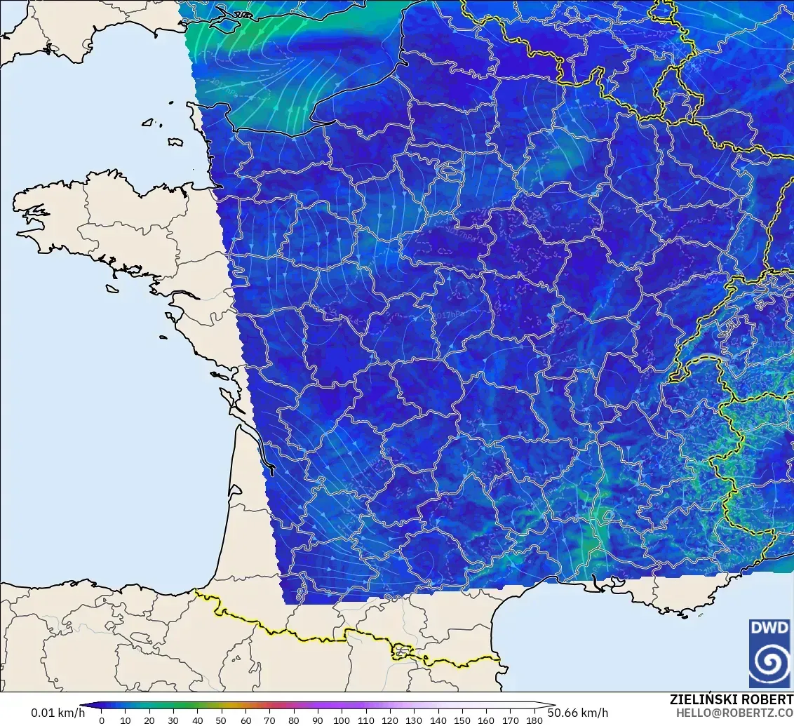 ICON Germany 2 km model - France, Wind at 10m