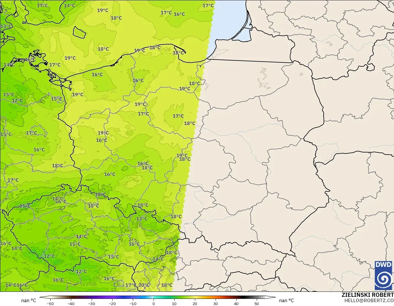ICON Germany 2 km model - Poland, Dewpoint at 2m