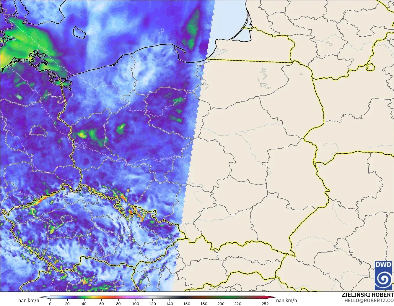 ICON Germany 2 km model - Poland, Wind Gusts Peak