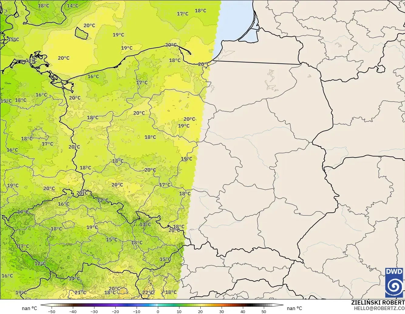 ICON Germany 2 km model - Poland, Temperature at 2m