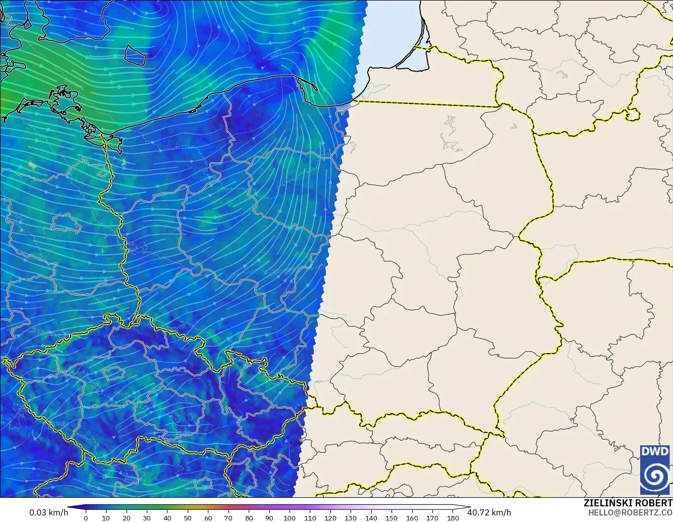 ICON Germany 2 km model - Poland, Wind at 10m