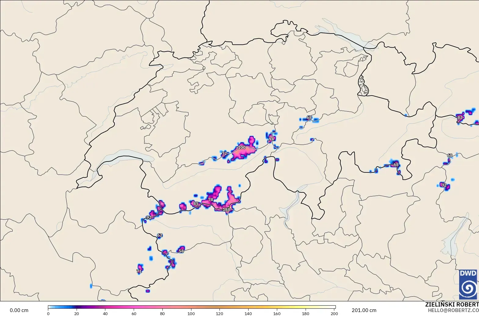 ICON Germany 2 km model - Switzerland, Snow Depth
