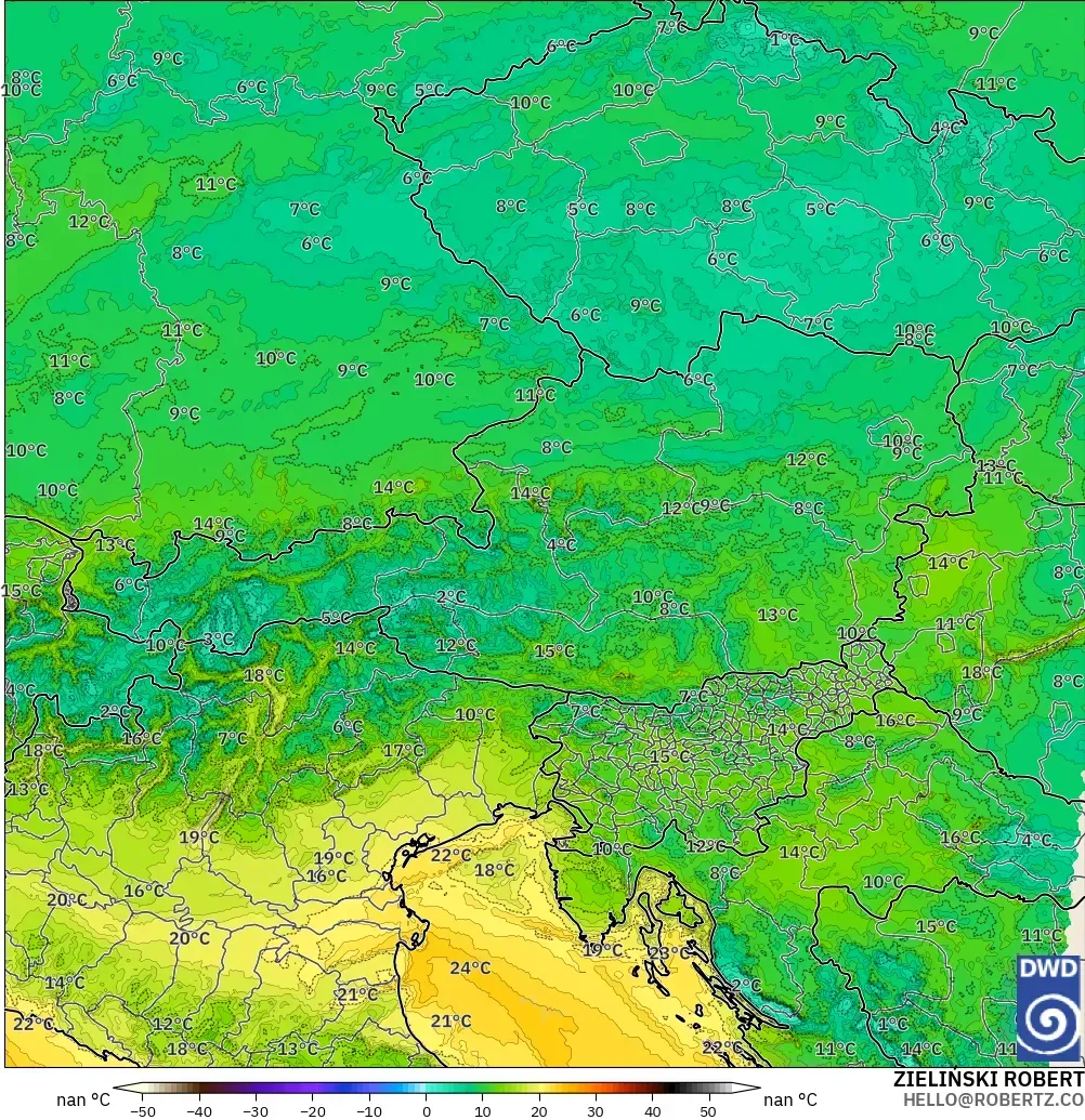 ICON Germany 2 km model - Austria, Dewpoint at 2m