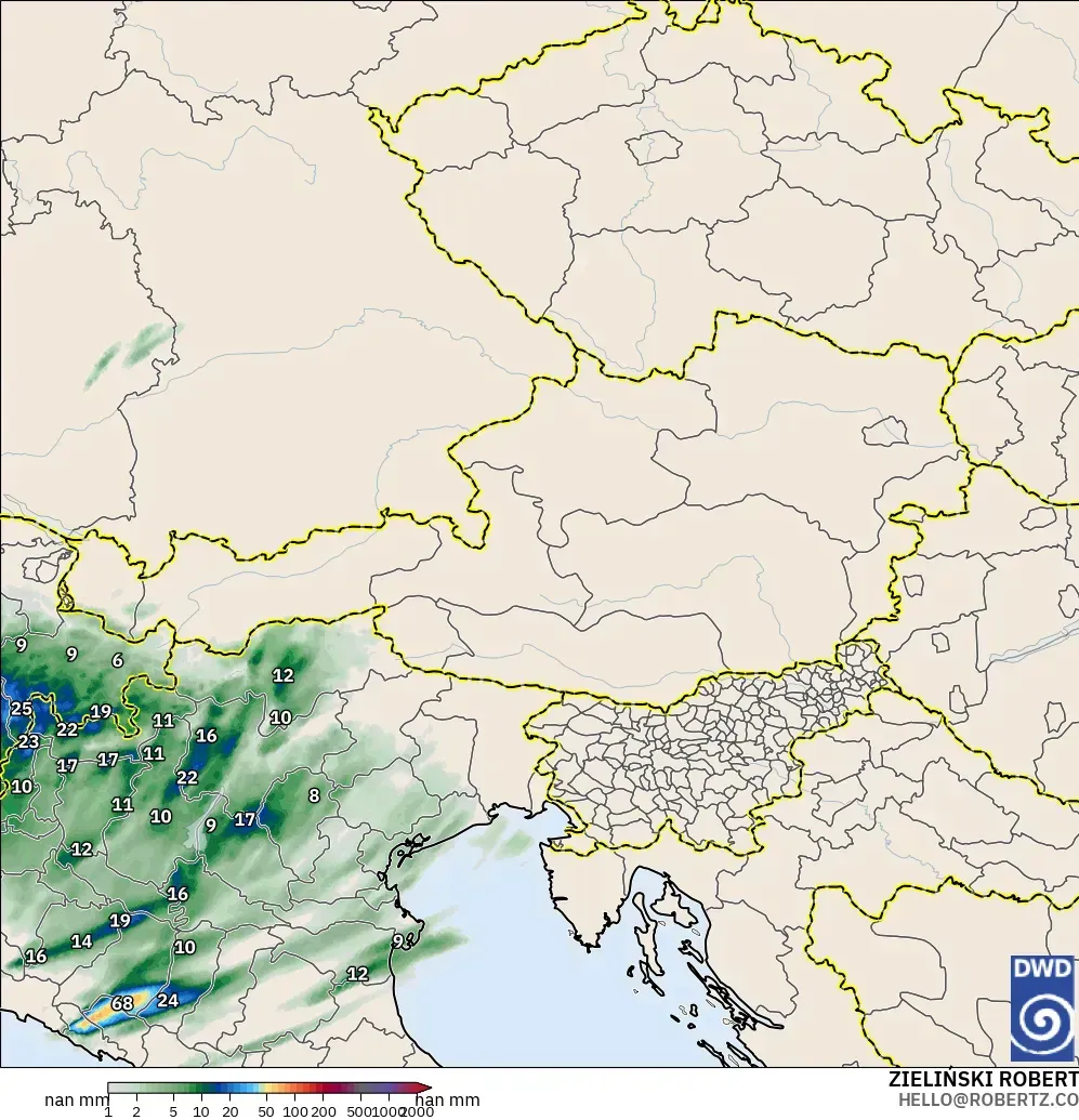 ICON Germany 2 km model - Austria, Precipitation Accumulation