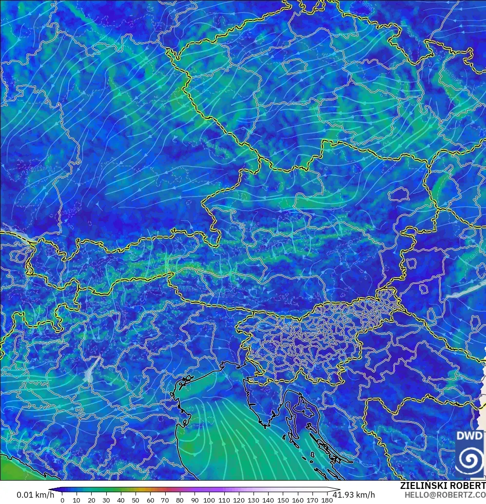 ICON Germany 2 km model - Austria, Wind at 10m