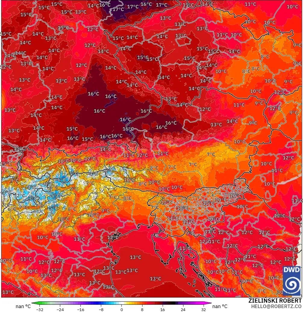 ICON Germany 2 km model - Austria, Temperature at 850hPa Anomaly