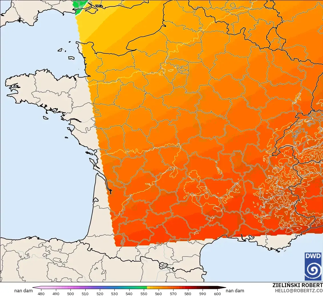 ICON Germany 2 km model - France, Geopotential height at 500hPa