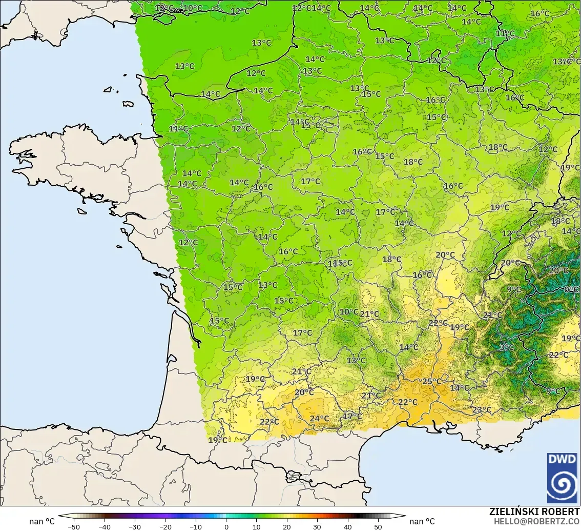 ICON Germany 2 km model - France, Temperature at 850hPa