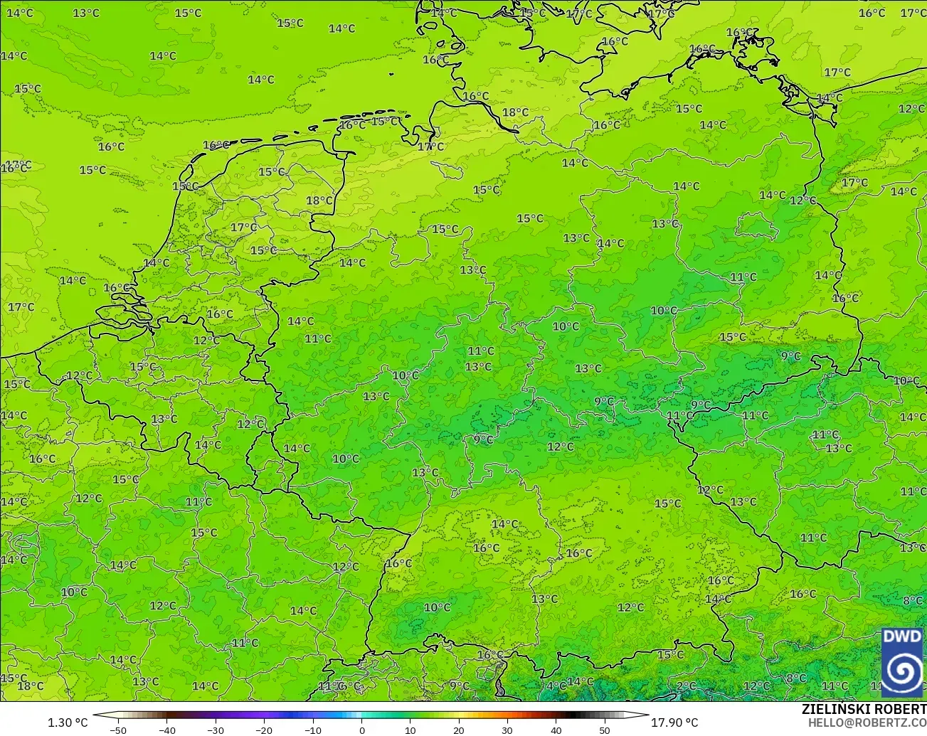 ICON Germany 2 km model - Germany, Dewpoint at 2m