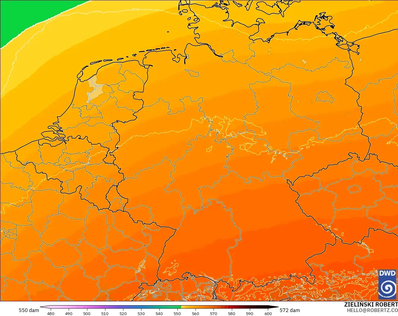 ICON Germany 2 km model - Germany, Geopotential height at 500hPa