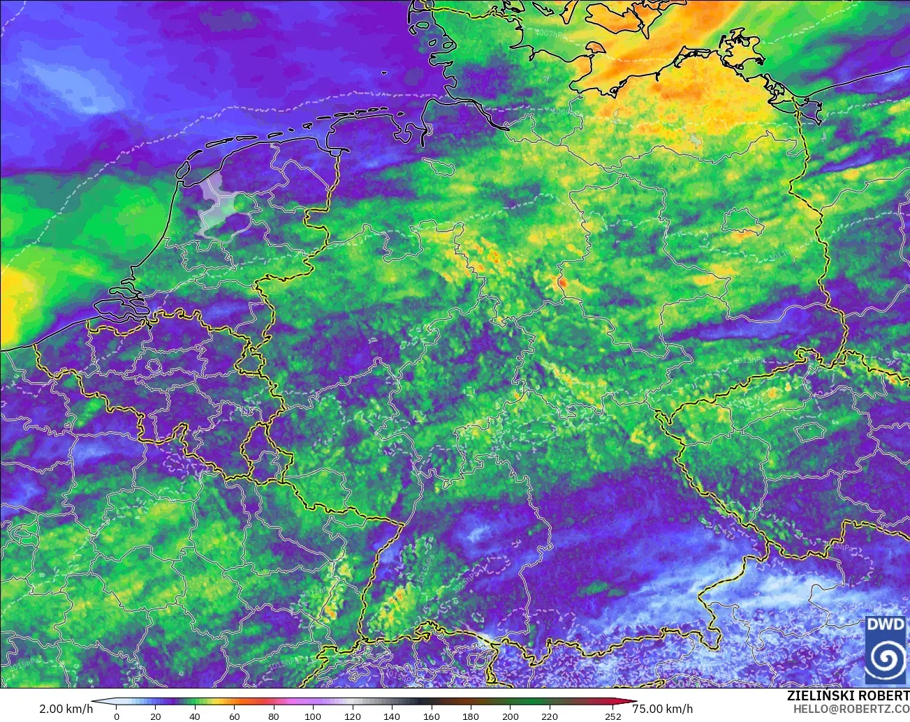 ICON Germany 2 km model - Germany, Wind Gusts