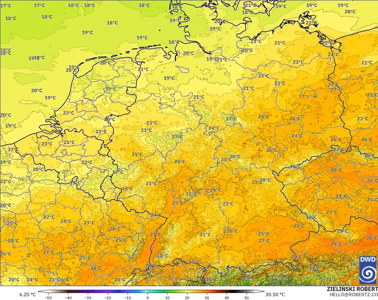 ICON Germany 2 km model - Germany, Temperature at 2m