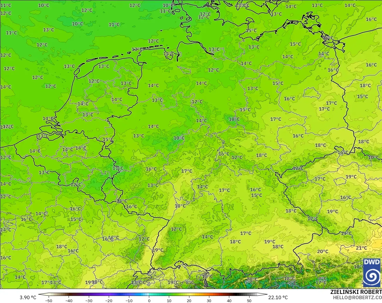 ICON Germany 2 km model - Germany, Temperature at 850hPa