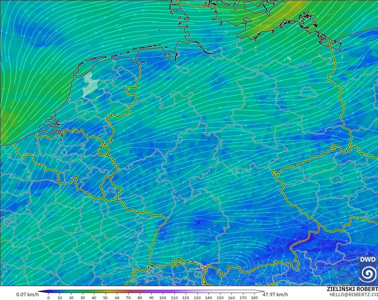 ICON Germany 2 km model - Germany, Wind at 10m