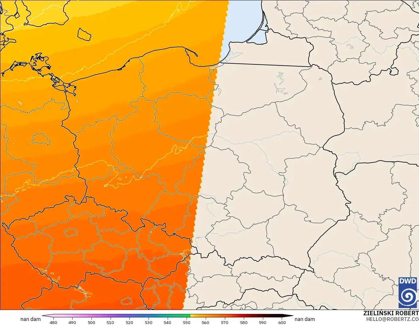 ICON Germany 2 km model - Poland, Geopotential height at 500hPa