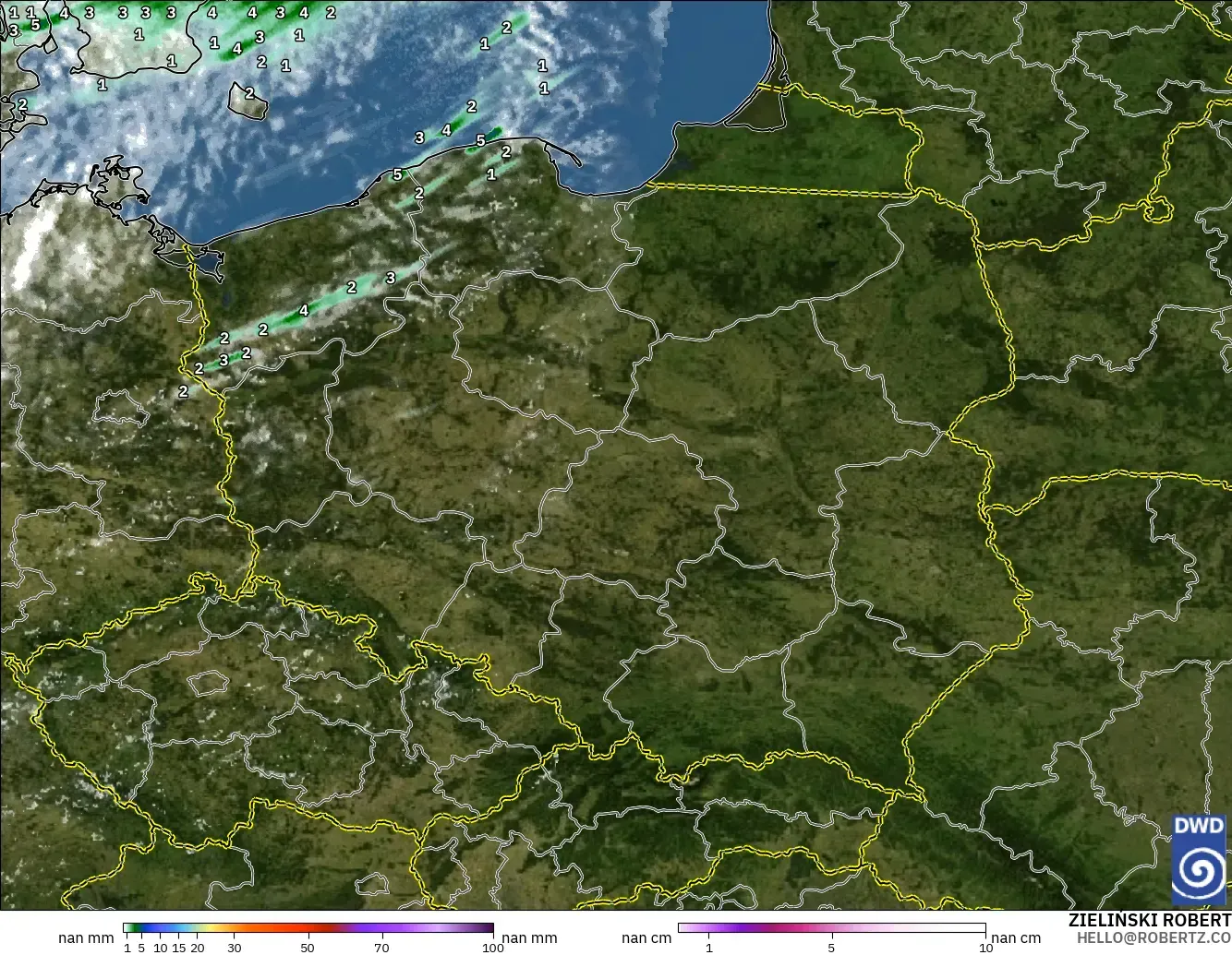 ICON Germany 2 km model - Poland, Precipitation, Clouds, and Pressure