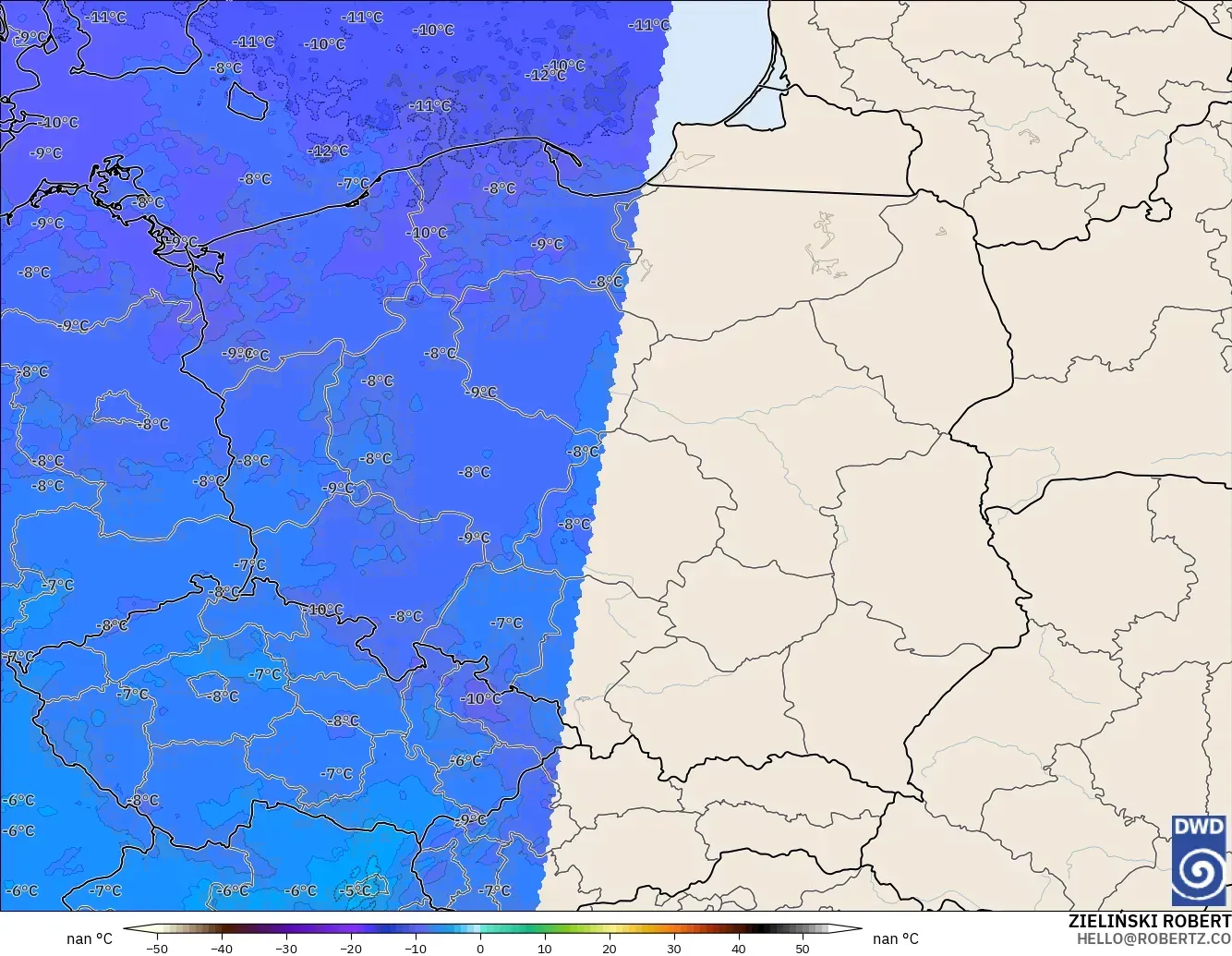 ICON Germany 2 km model - Poland, Temperature at 500hPa