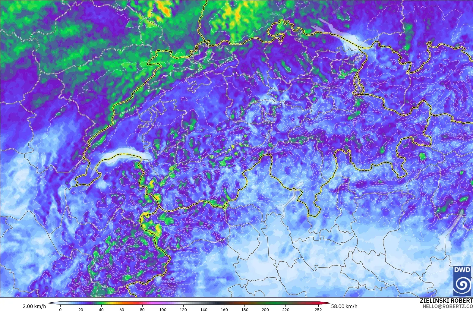 ICON Germany 2 km model - Switzerland, Wind Gusts