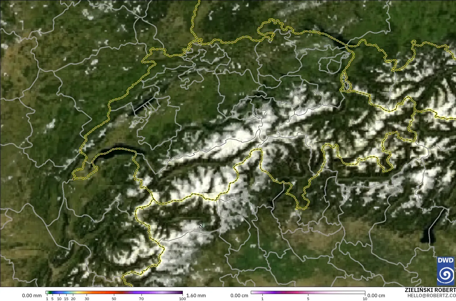 ICON Germany 2 km model - Switzerland, Precipitation, Clouds, and Pressure