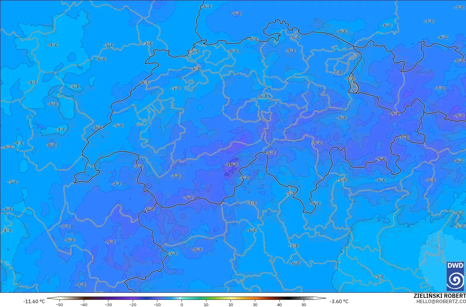 ICON Germany 2 km model - Switzerland, Temperature at 500hPa