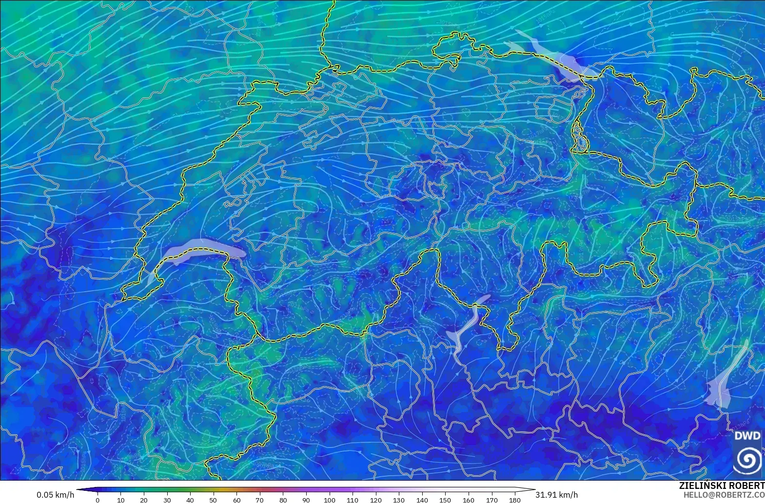 ICON Germany 2 km model - Switzerland, Wind at 10m