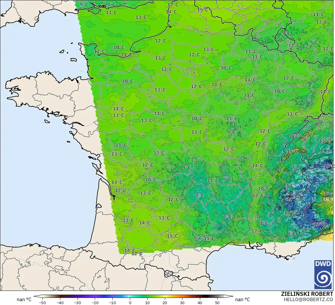 ICON Germany 2 km model - France, Dewpoint at 2m
