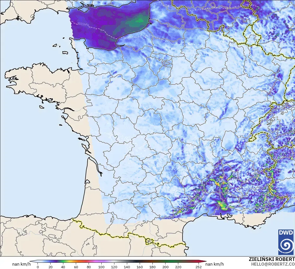 ICON Germany 2 km model - France, Wind Gusts Peak